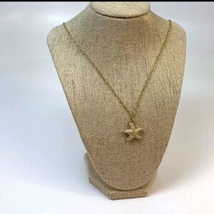 J Crew Gold-Tone Link Chain Clear Crystal Star Pendant Necklace